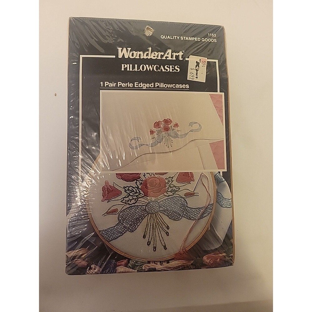 WonderArt 2 PreStamped Pillowcases 20âx 30â Rose Bouquet Embroidery Vtg New NOS
